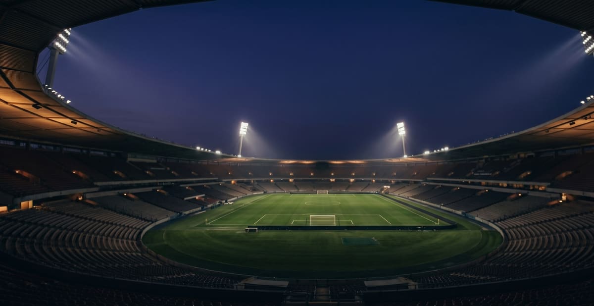 An empty pitch under floodlights